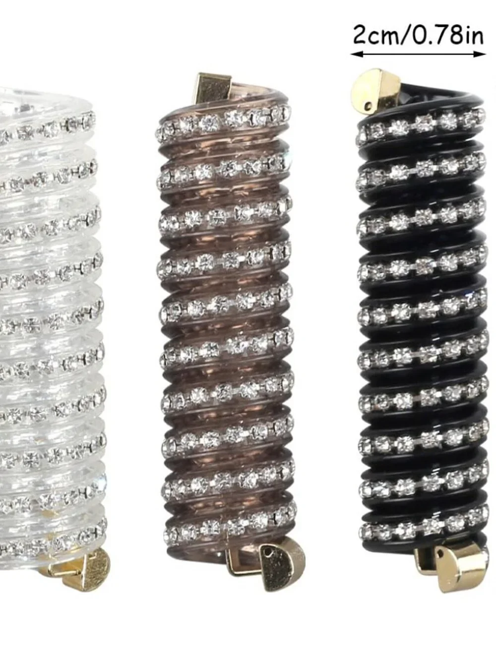 3pcs Glitter Rhinestone Spiral Hair Ties No Damage Bubble Braid Ponytail Holders